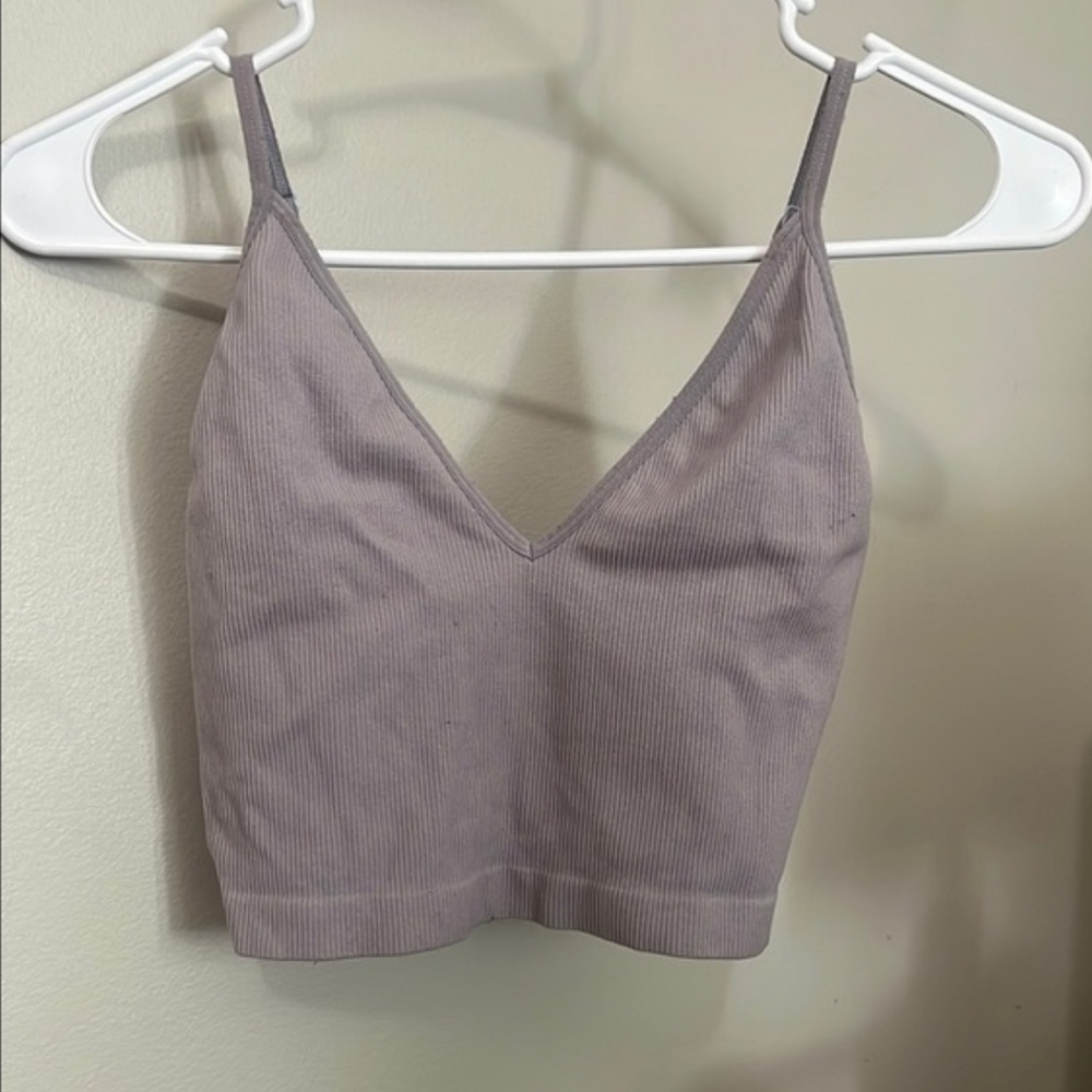 Purple Ribbed Crop Top